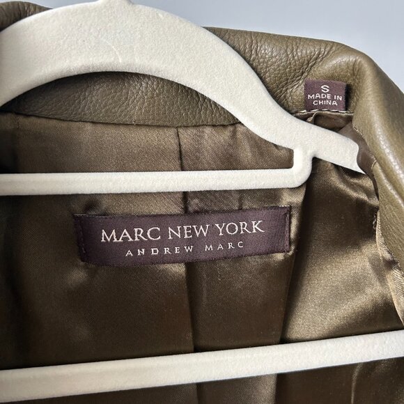 Marc New York Olive Green Zip Up Genuine Leather Jacket - Picture 4 of 5
